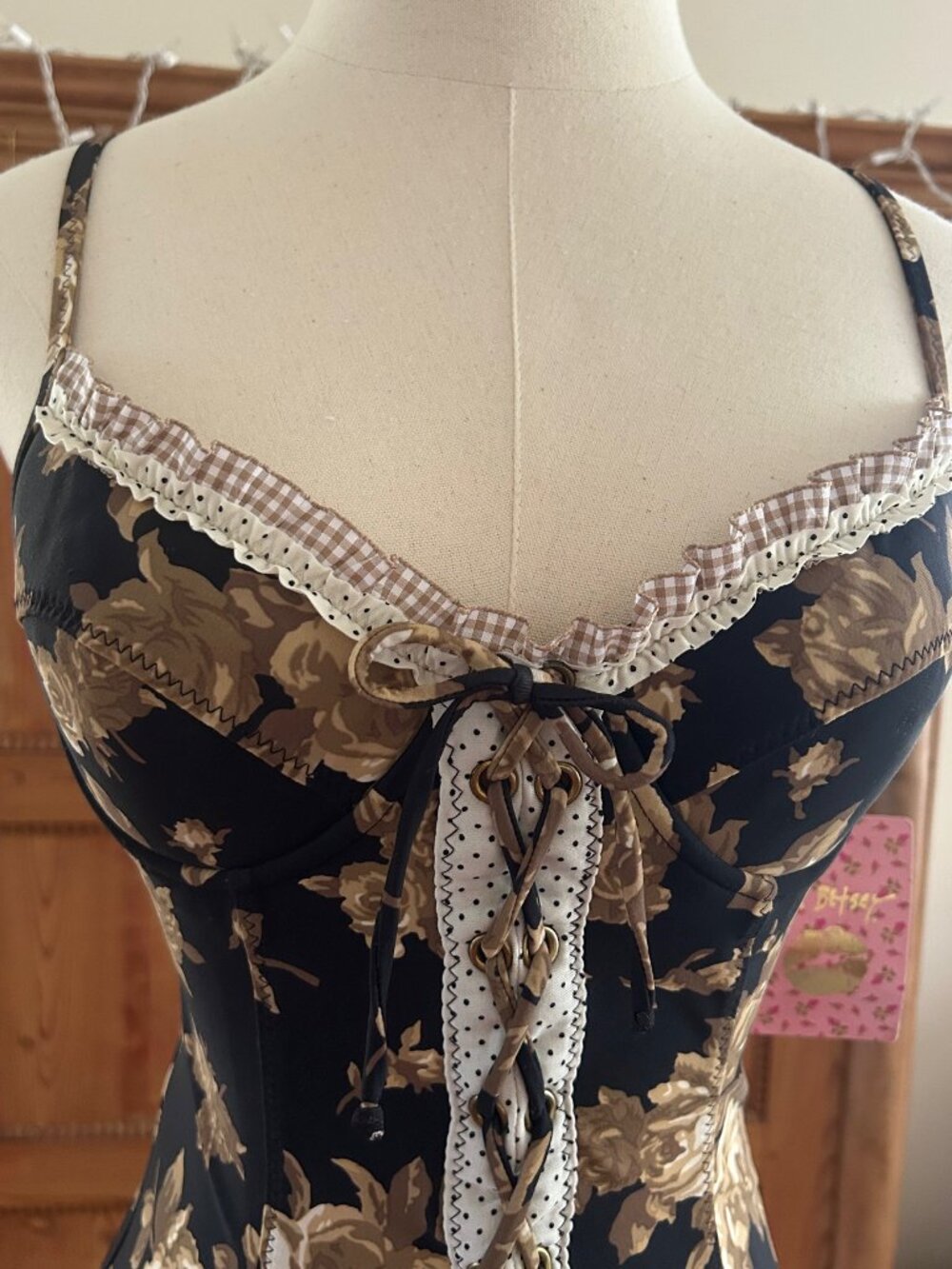 Vintage Betsey Johnson Golden Roses Corset with Bottoms Bikini Set - Picture 3 of 15